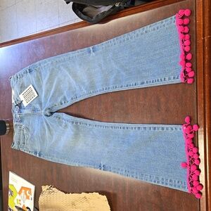 NWT Pistola Straight Leg Denim Crop Jeans w/ Pom Poms Size 27